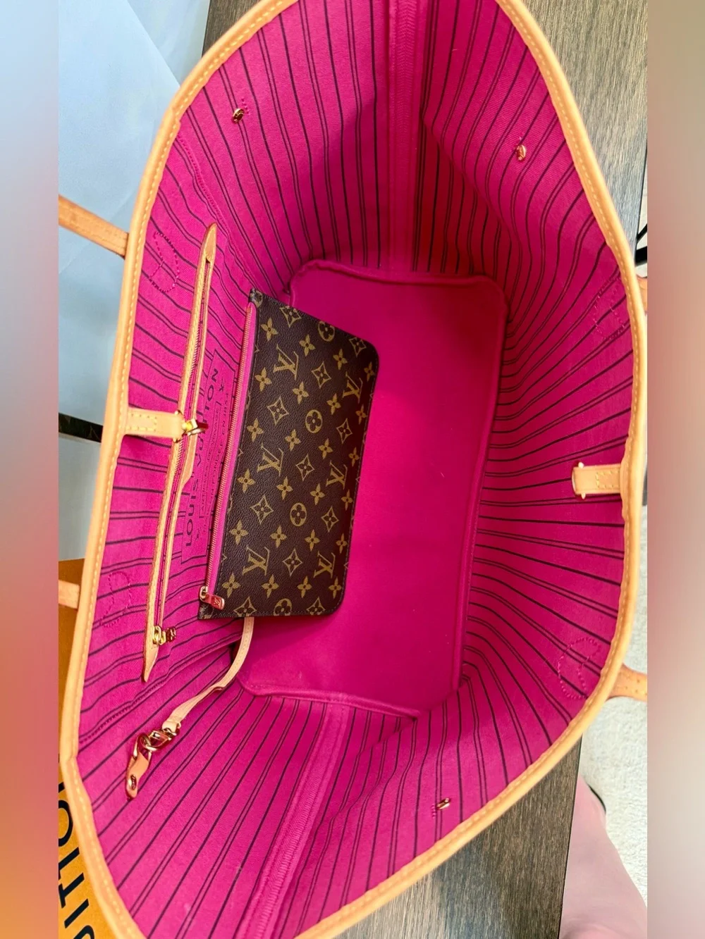 Louis Vuitton Monogram Canvas Tote with Pink Zip and Natural Leather Trim